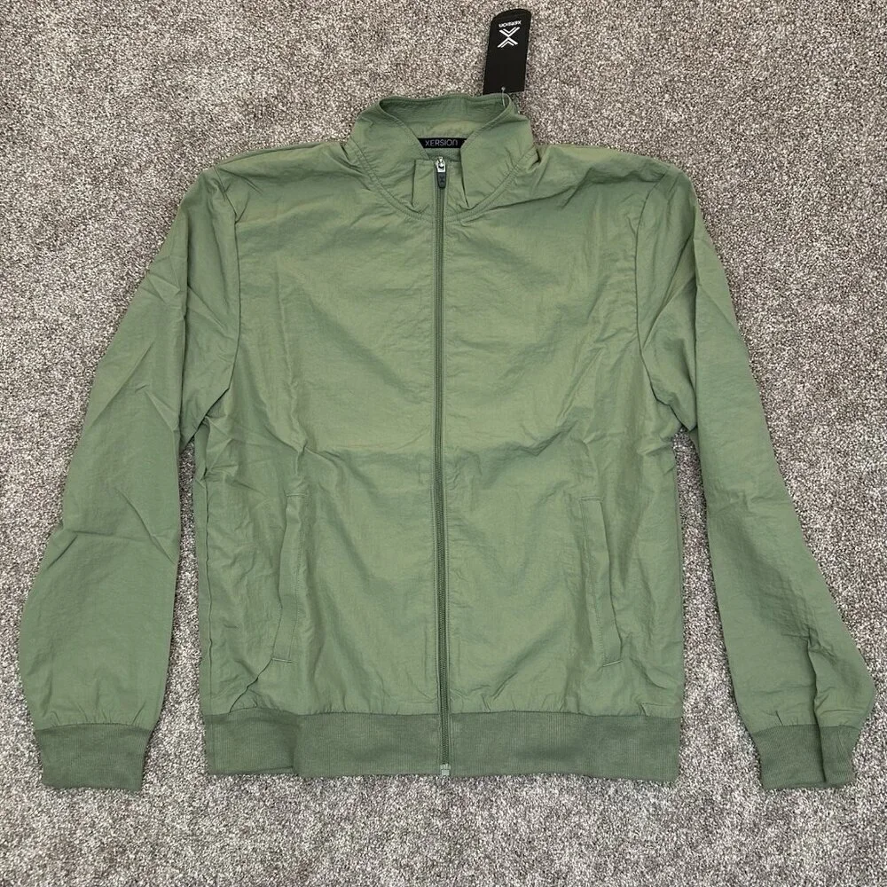Xersion Men's Bomber Jacket Size M Green Full Zip Track Pockets Woven NWT $55